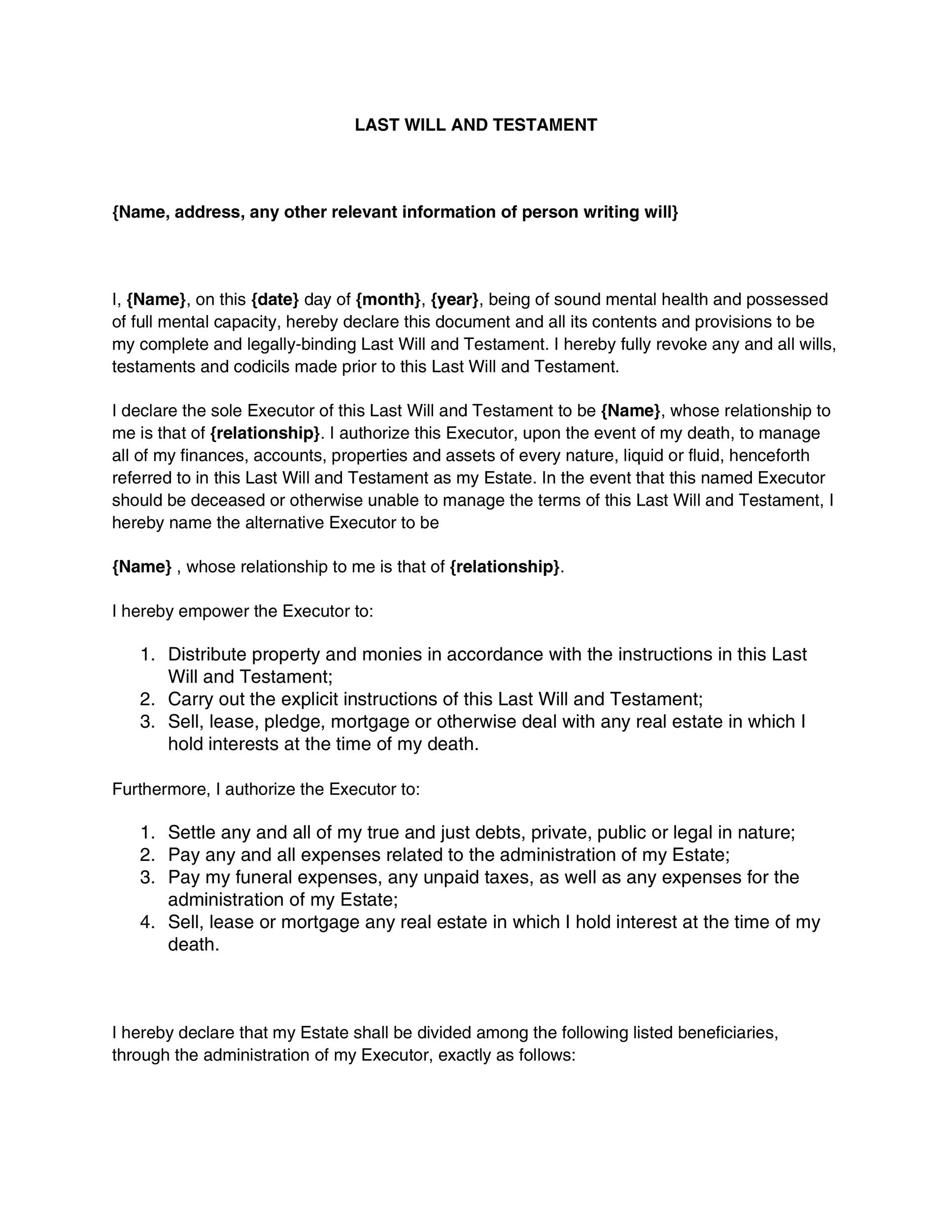 how to write a will template printable